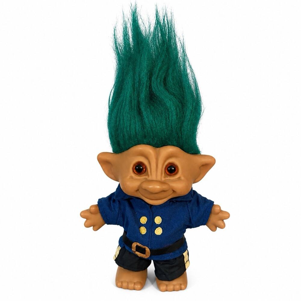 Toy Doll Figure Troll 5” ACE NOVELTY - Blue Military Uniform Green Hair Red Eyes